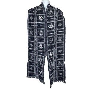 J Crew Scarf Blanket Fringed Shawl Light Dark Gray Wool 94 x 11 Italy Geometric